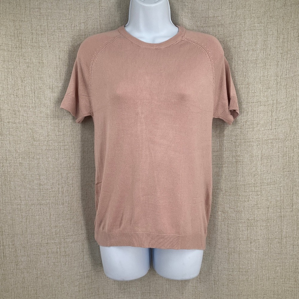 MNG Mango Knit Sweater Top Womens M Pink Short‎ Sleeve Raglan Minimalist
